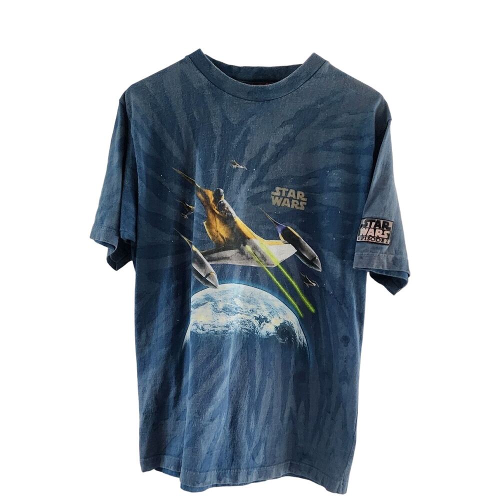 Vintage Star Wars t-shirt Episode 1 Na boo Star fighter Blue Tie Dye Rare Kid XL